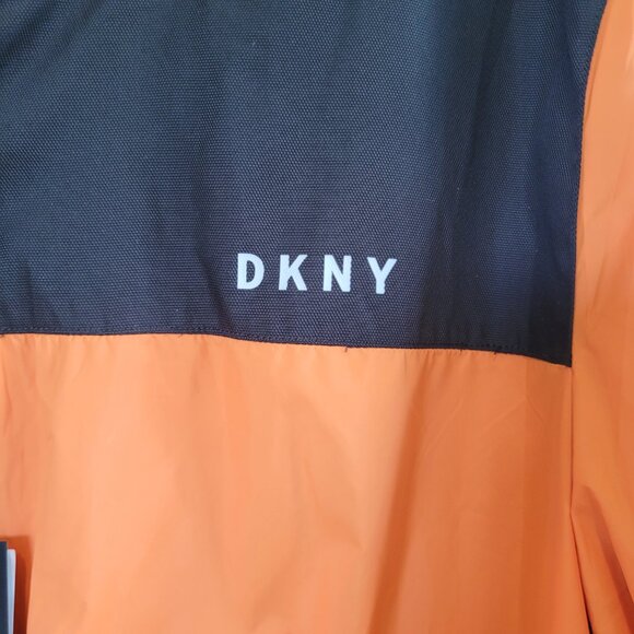 NWT DKNY Men's Orange & Black Colorblock Hooded Windbreaker Jacket XL - Picture 2 of 9